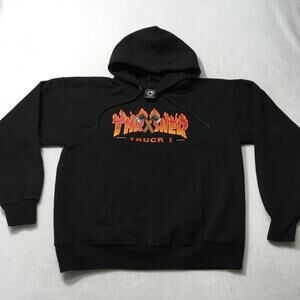 Thrasher Hoodie truck 1 RARE Skateboard Magazine MEDIUM BLACK LABEL SEE SPACKLE